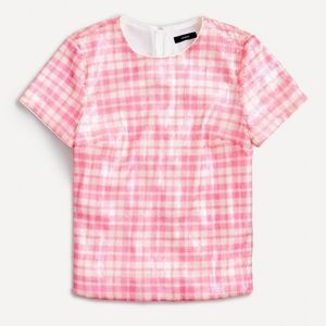 J CREW sequin gingham top pink and ivory XXS